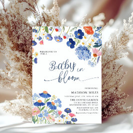 Dusty Blue Cornflower Meadow Baby in Bloom Shower Kaart