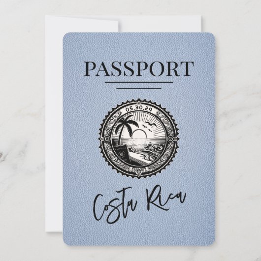 Dusty Blue Costa Rica Passport Uitnodiging voor ee (Achterkant)