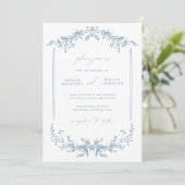 Dusty Blue Cottage Wedding Invitation Kaart Uitnod (Staand voorkant)