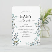 Dusty Blue Cotton Flowers botanisch Baby shower Kaart (Staand voorkant)