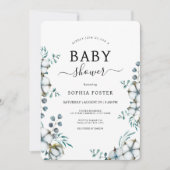 Dusty Blue Cotton Flowers botanisch Baby shower Kaart (Voorkant)