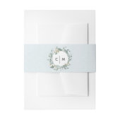 Dusty Blue Cotton Wreath Monogram Belly Band Uitnodigingen Wikkel (Voorkant Voorbeeld)