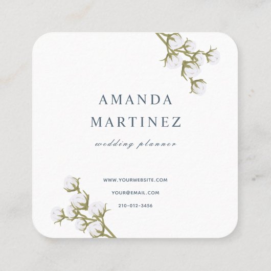 Dusty Blue Cotton Wreath Square Visitekaartje (Achterkant)