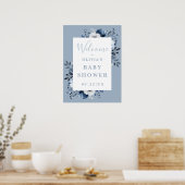 Dusty Blue Country Floral Baby shower Welkomstbord Poster (Keuken)