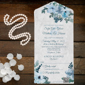 Dusty Blue Country Floral QR Code All In One Uitnodiging