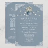 Dusty Blue Country Gecombineerd Wit Lace Weddensch (Voorkant / Achterkant)