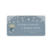 Dusty Blue Country Gecombineerd Wit Lace Weddensch Etiket (Voorkant)