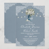 Dusty Blue Country Gecombineerd Wit Lace Weddensch Kaart (Voorkant / Achterkant)