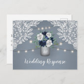 Dusty Blue Country Lace Mason Jar Bruiloft RSVP Uitnodiging Briefkaart (Voorkant / Achterkant)