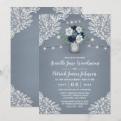 Dusty Blue Country Lace Mason Jar Verlovingsfeest Kaart (Voorkant / Achterkant)