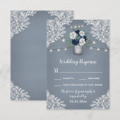 Dusty Blue Country Mason Jar Bruiloft RSVP Kaarten (Voorkant / Achterkant)