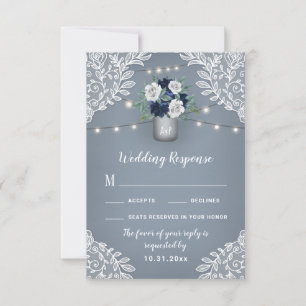 Dusty Blue Country Mason Jar Bruiloft RSVP Kaarten Kaartje