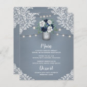 Dusty Blue Country White Lace Mason Jar Menu Kaart (Voorkant / Achterkant)