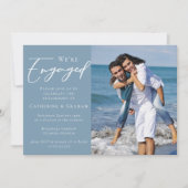 Dusty Blue Couple Foto Coastal Engagement Party Aankondiging (Voorkant)