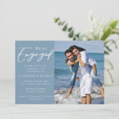 Dusty Blue Couple Foto Coastal Engagement Party Aankondiging (Staand voorkant)