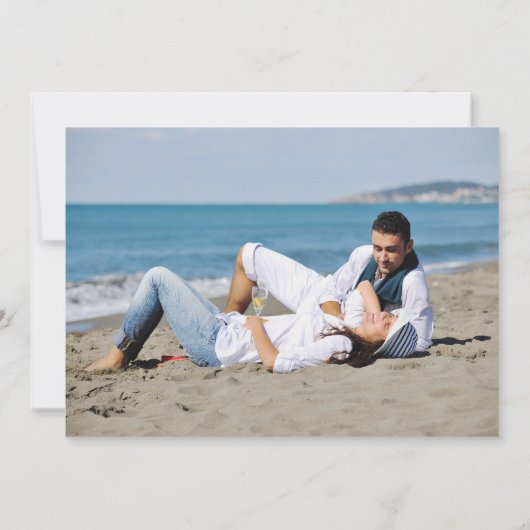 Dusty Blue Couple Foto Coastal Engagement Party Aankondiging (Achterkant)