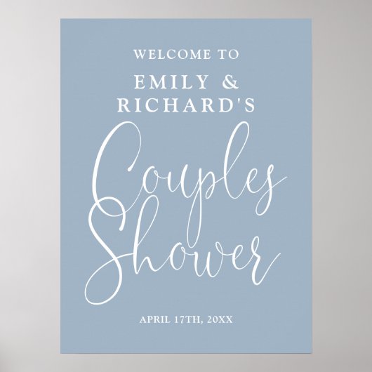 Dusty Blue Couples Douche Welkomstbord Poster (Voorkant)