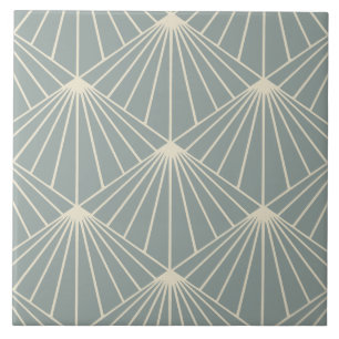 Dusty Blue & Cream Art Deco Fan Patroon Diamant Tegeltje