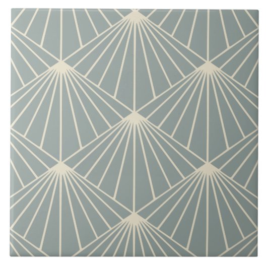 Dusty Blue & Cream Art Deco Fan Patroon Diamant Tegeltje (Voorkant)