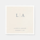 Dusty Blue & Cream Beige Monogram Elegant Wedding Servet (Voorkant)