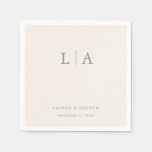 Dusty Blue & Cream Beige Monogram Elegant Wedding Servet