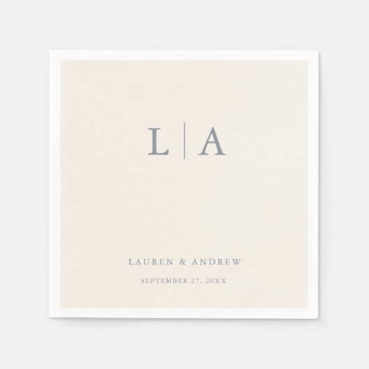 Dusty Blue & Cream Beige Monogram Elegant Wedding Servet (Voorkant)