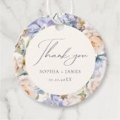 Dusty Blue Cream Bloemen Bruiloft Bedankjes Labels (Voorkant)