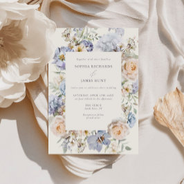 Dusty Blue Cream Bloemen Bruiloft Kaart