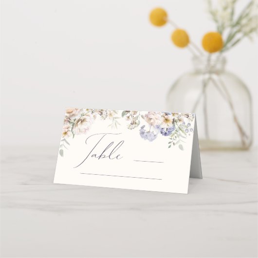 Dusty Blue Cream Bloemen Bruiloft Plaatskaartje (Voorkant)