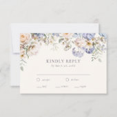 Dusty Blue Cream Bloemen Bruiloft RSVP Kaartje (Voorkant)