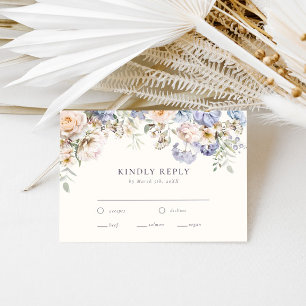 Dusty Blue Cream Bloemen Bruiloft RSVP Kaartje