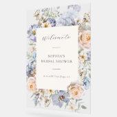 Dusty Blue Cream Bloemen Bruiloft Welkom Acryl Bord (Hoek)
