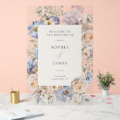Dusty Blue Cream Bloemen Bruiloft Welkom Acryl Bord (Huwelijk)
