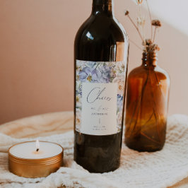 Dusty Blue Cream Bloemen Bruiloft Wijn Etiket