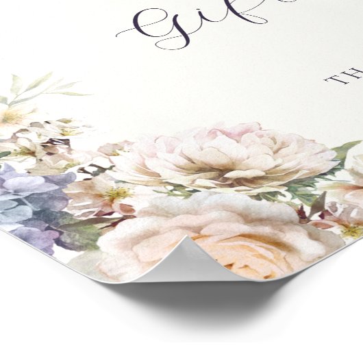 Dusty Blue Cream Bloemen Kaarten en cadeaubordje Poster (Hoek)