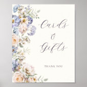 Dusty Blue Cream Bloemen Kaarten en cadeaubordje Poster (Voorkant)