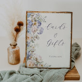 Dusty Blue Cream Bloemen Kaarten en cadeaubordje Poster