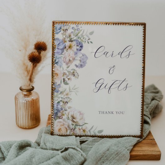 Dusty Blue Cream Bloemen Kaarten en cadeaubordje Poster