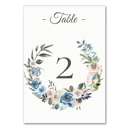 Dusty Blue Cream Bloemen Krans Tafel Nummer Kaart (Achterkant)