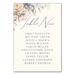 Dusty Blue Cream Bloemen Tafel Negen Guest Names Kaart