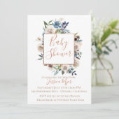 Dusty Blue Cream Floral Baby shower Invitation Kaart (Staand voorkant)