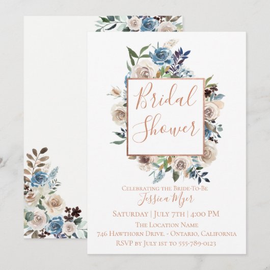 Dusty Blue Cream Floral Bridal Shower Kaart (Voorkant / Achterkant)