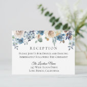 Dusty Blue Cream Floral bruiloft receptie Kaart (Staand voorkant)