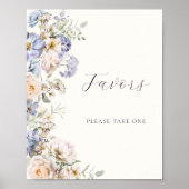 Dusty Blue Cream Floral Favors teken Poster (Voorkant)