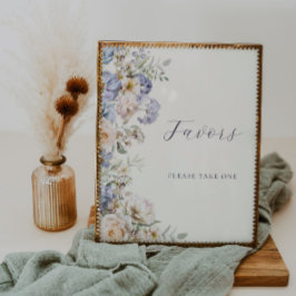 Dusty Blue Cream Floral Favors teken Poster