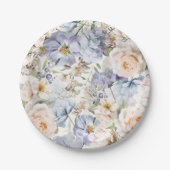 Dusty Blue Cream Floral Papieren Bordje (Voorkant)