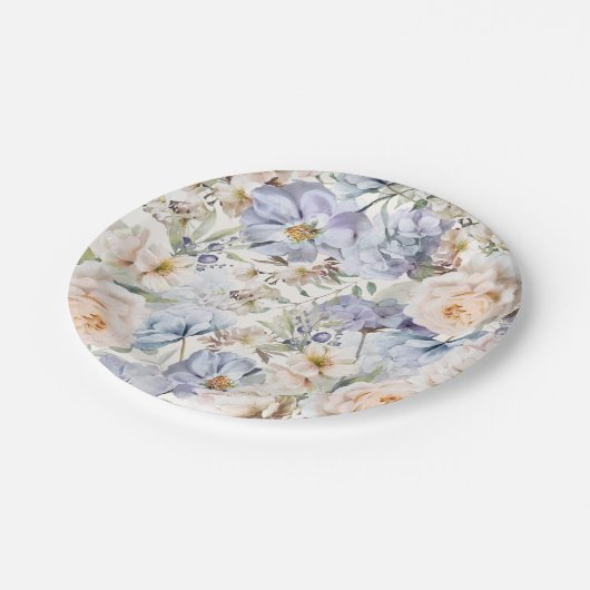 Dusty Blue Cream Floral Papieren Bordje (Gekanteld)