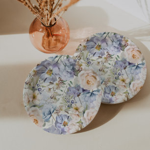 Dusty Blue Cream Floral Papieren Bordje