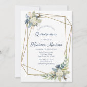 Dusty Blue Cream Floral Quinceañera Verjaardag Kaart (Voorkant)