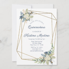 Dusty Blue Cream Floral Quinceañera Verjaardag Kaart